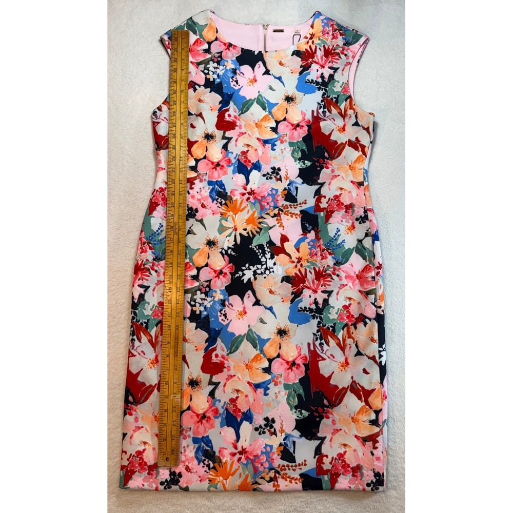 Tahari Watercolor Pink Summer Floral Sheath Dress HD967010 Size 14 NWT - Picture 5 of 12